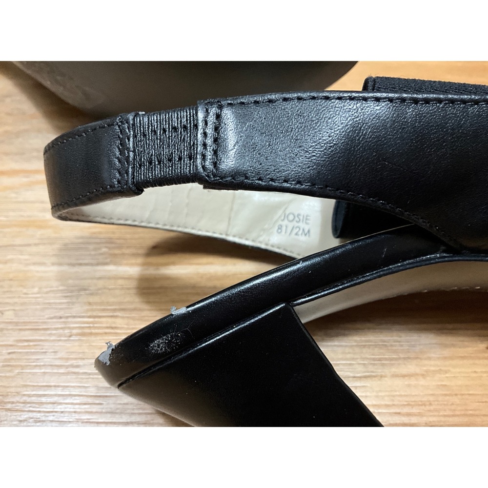 As is Ellen Tracy Josie Black Leather Strap Slingback Peep Toe Heels Size 8.5M - Picture 4 of 6